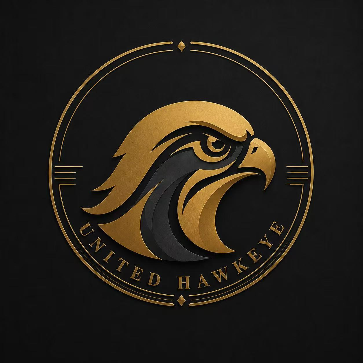 United Hawkeye circular gold hawk emblem